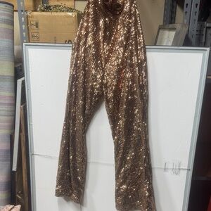 Boohoo Sequin Jumpsuit in Shimmering Gold